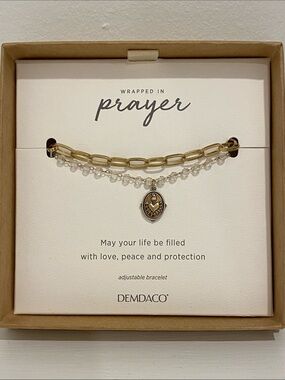 NEW IN BOX DEMDACO Two-Tone Gold and Silver Prayer Charm Bracelet with Beads